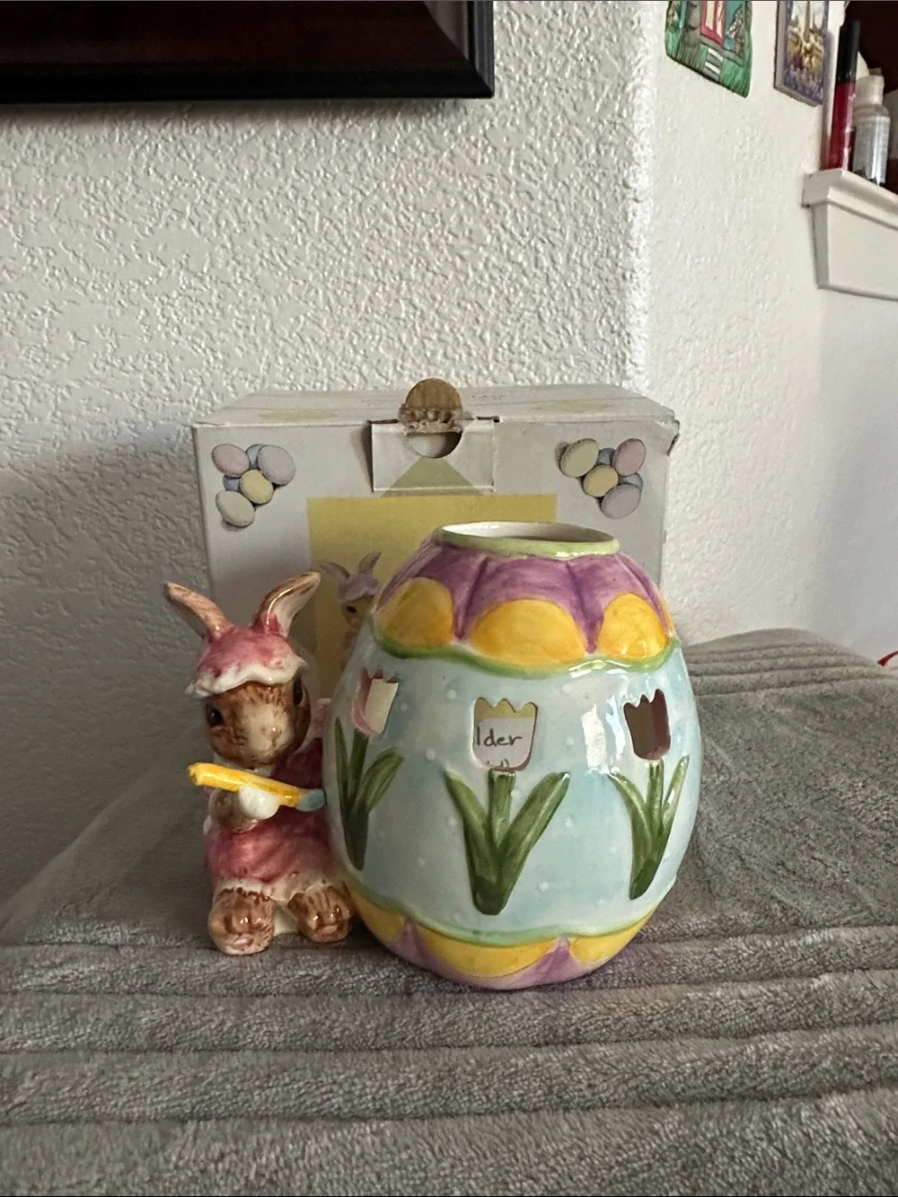 Pastel Easter Bunny Ceramic Candle Holder - Unbranded